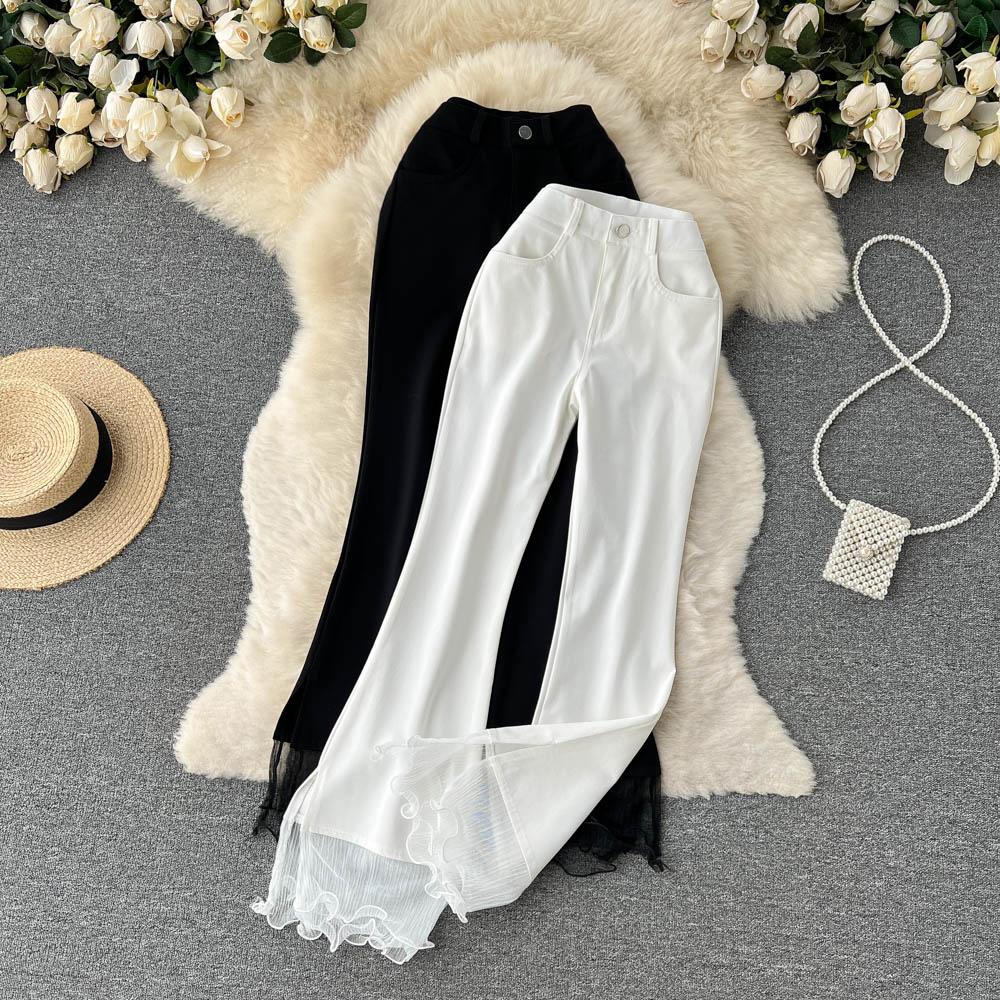 

RUGOD расклешенные брюки с высокой талией и высокой талией, тонкие брюки с девятью точками, женские летние брюки 2022, модные широкие брюки с сетчатыми швами и разрезами