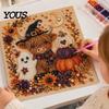 Rękodzieło Mozaikowe DIY dla Dorosłych Halloweenowy Zestaw Artystyczny z Sztucznymi Perłami, Strasznie Urocze Rzemiosło Malowania Koralikami 3D, Relaksujące Sztuki Gotycki Duch Dynia Kot Wrona Ściana Dom