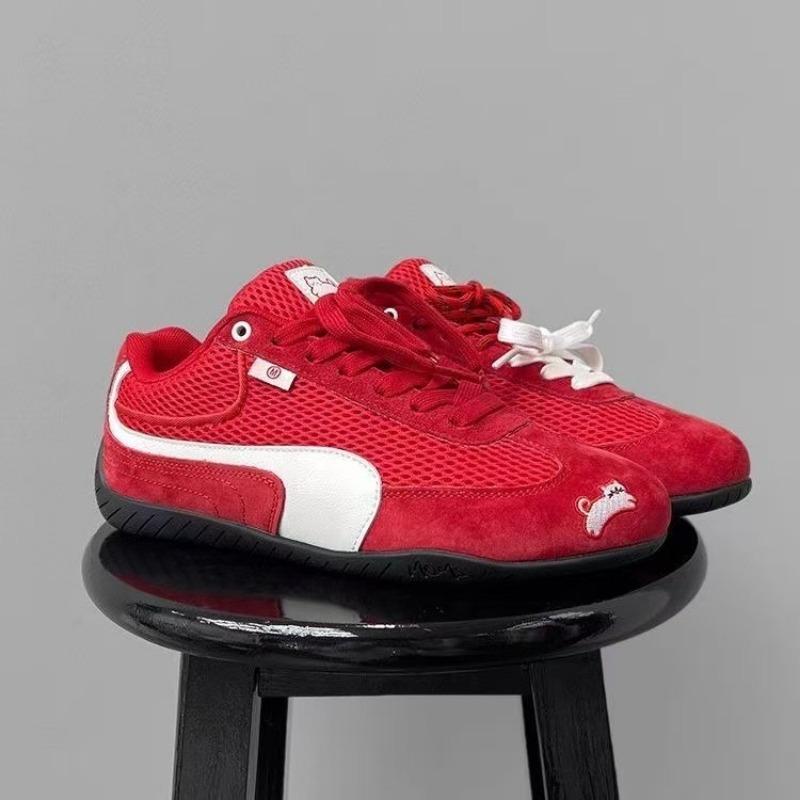 Kitten Embroidery Red Summer Retro Racing Shoes Women's Summer Mesh Breathable Casual Lightweight Sports