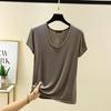 Plus Size Women's Loose U Neck Short Sleeve Modal Tee Thin Solid Color Tshirt All Match Tops M To 6XL