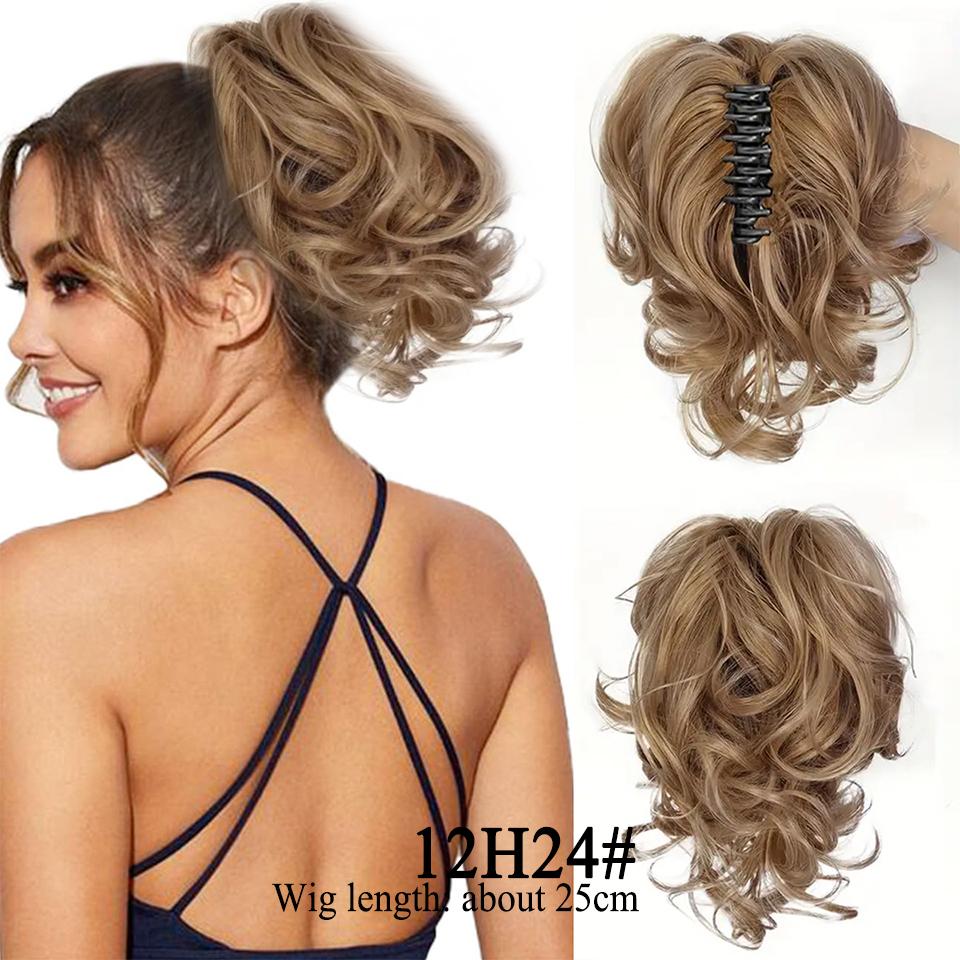 

Женский синтетический парик WTB, натуральный волнистый хвост, вьющийся хвост, подходит для женщин всех возрастов, чтобы поймать парики с хвостиком 25CM