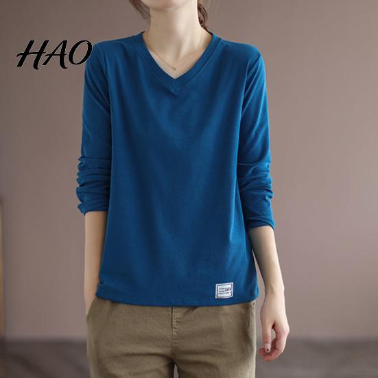 Bottoming Shirt V Neck Long Sleeves Women Top Autumn Pullover Winter Solid Color T-shirt Streetwear Sleeve