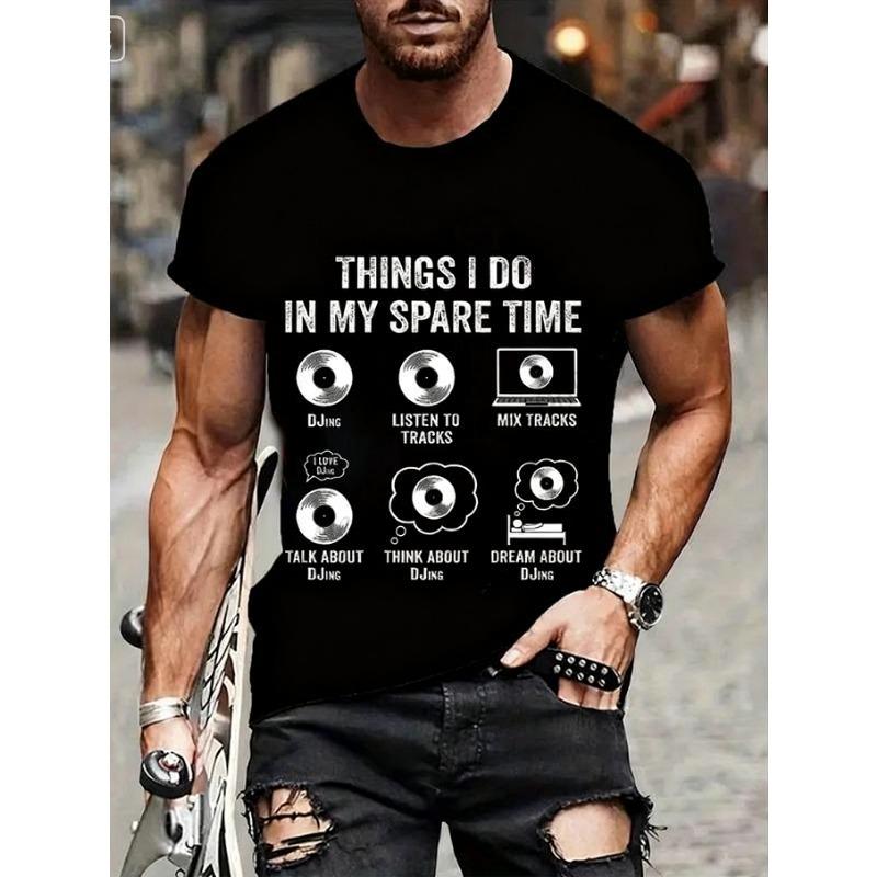 Summer Vinyl Record DJ Graphic Men's T-shirts Casual Hip Hop Streetwear Music Lover Funny Tops T-shirts
