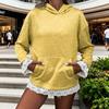 Women's Oversized Lace Trim Hoodie Fall Casual Long Sleeve Sweatshirt Loose Pullover Tops with Pocket