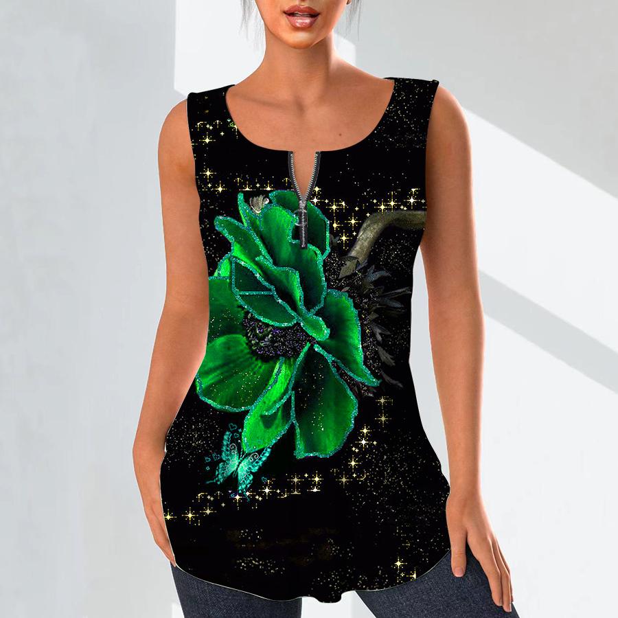 

Женские модные рубашки с v-образным вырезом, повседневные топы, футболка, женский жилет с 3D позолоченным цветочным принтом, блузка без рукавов больших размеров, топы на бретелях 6XL зелёный