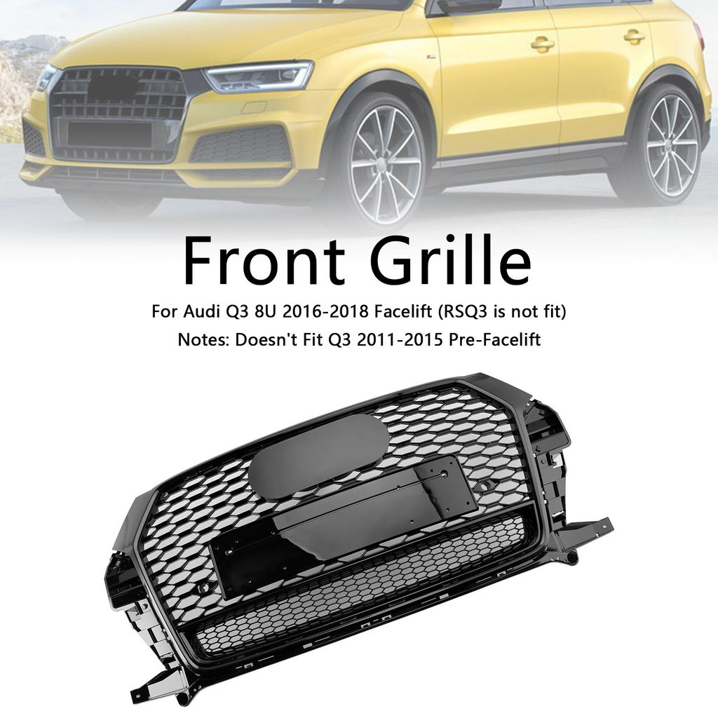 RSQ3 Style Front Honeycomb Grill Grille 8U0853653M Fit Q3 2016-2018 Gloss Black