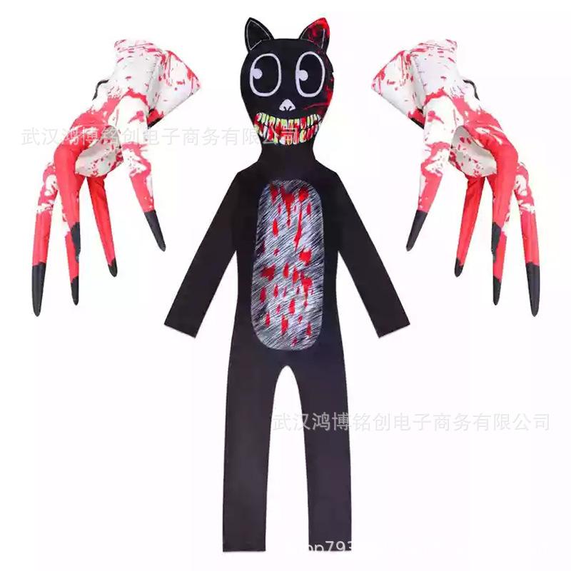 Hongbo Horror Game SirenHead Cartoon Cat Jumpsuit, Halloween Cosplay Costume Hooded
