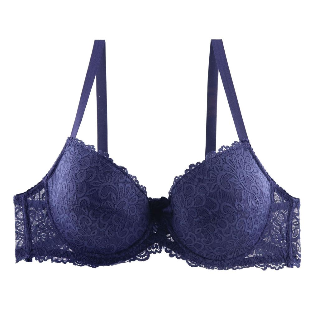 Large size full cup upper support gathered bra European and American style lace edge rear double breasted bra comfortable bow underwear