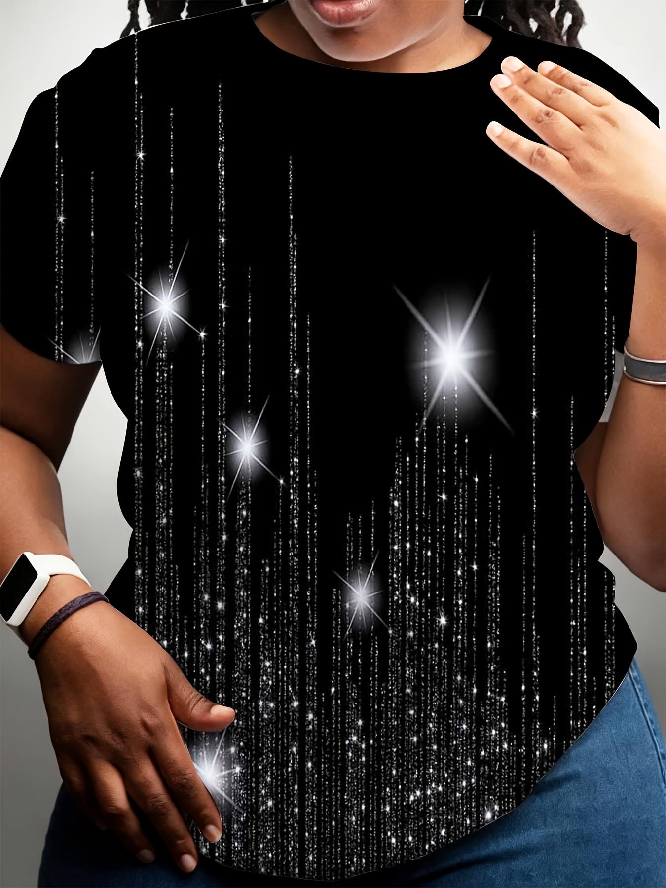 

Printed Design - Textured-Free Women s Black T-Shirt with Starry Sky Imitation Print Casual Wear 3XL дубильная кора
