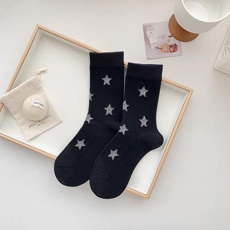 Women's Autumn and Winter Trend Fashion Personality Pure Cotton Five Pointed Star In The Tube Socks