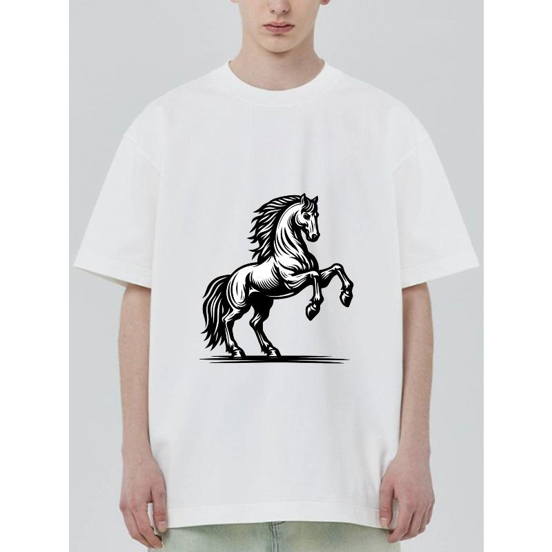 

Black T Shirt With White Horse Graphic Print For Casual Wear XXXXL білий