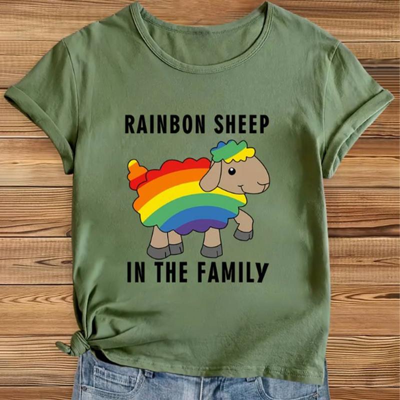 Fashion Women Colorful Lamb Print T Shirt Funny Casual O-neck Short Sleeves T-shirt Summer Female Tee Shirt