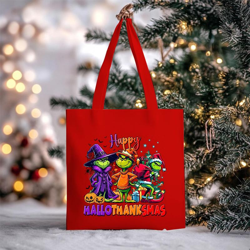 Christmas Christmas Printed Canvas Bag Large Capacity Casual Trend Student Shoulder Bag Tote Bag