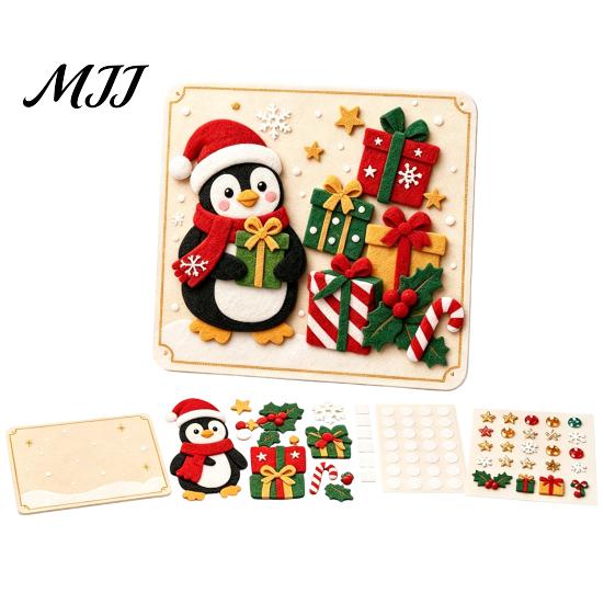 Indoor Outdoor DIY Decor Christmas Magic Felt Sticker Art Kit for Kids, 3D Layered Santa & Tree Custom Sculpting Set Craft Set, No Mess Peel
