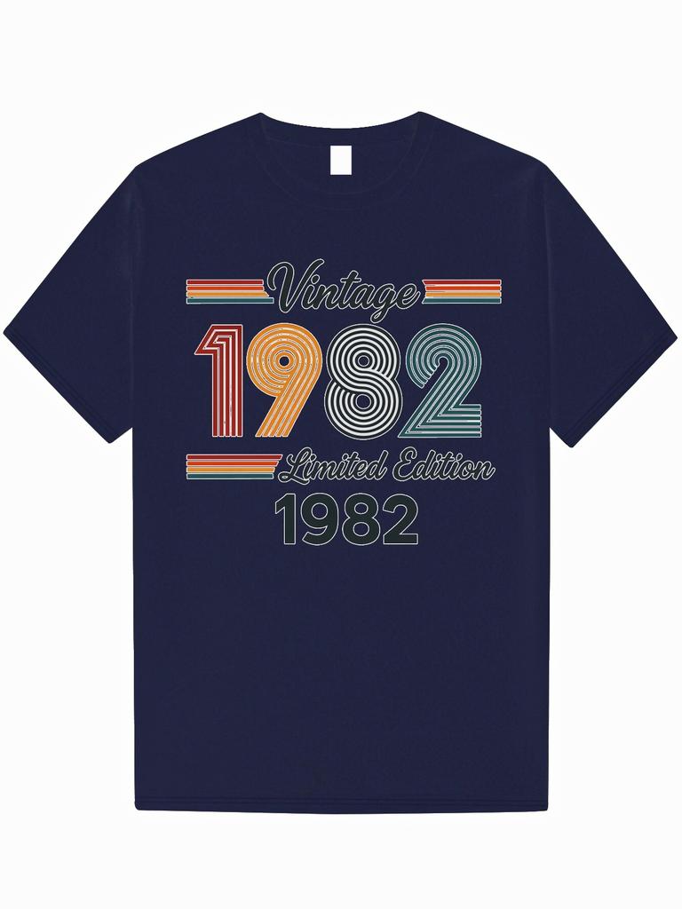 Vintage 1982 Pattern Printed T-shirt Men's Fashion Casual Wear Short Sleeve Loose and Comfortable T-shirt Daily Men's Clothing