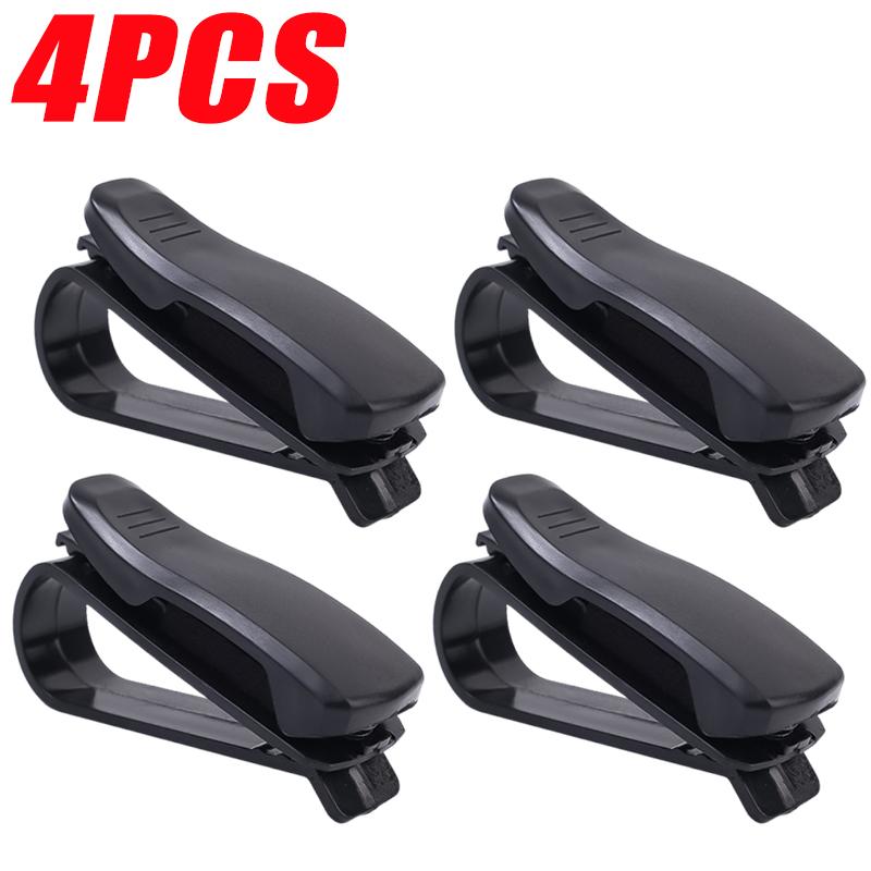 1-4pcs Car Glasses Holder Built-in Sponge Stand Sunglasses Clip Card Ticket Fastener 180°Double Buckle Auto Interior Accessories