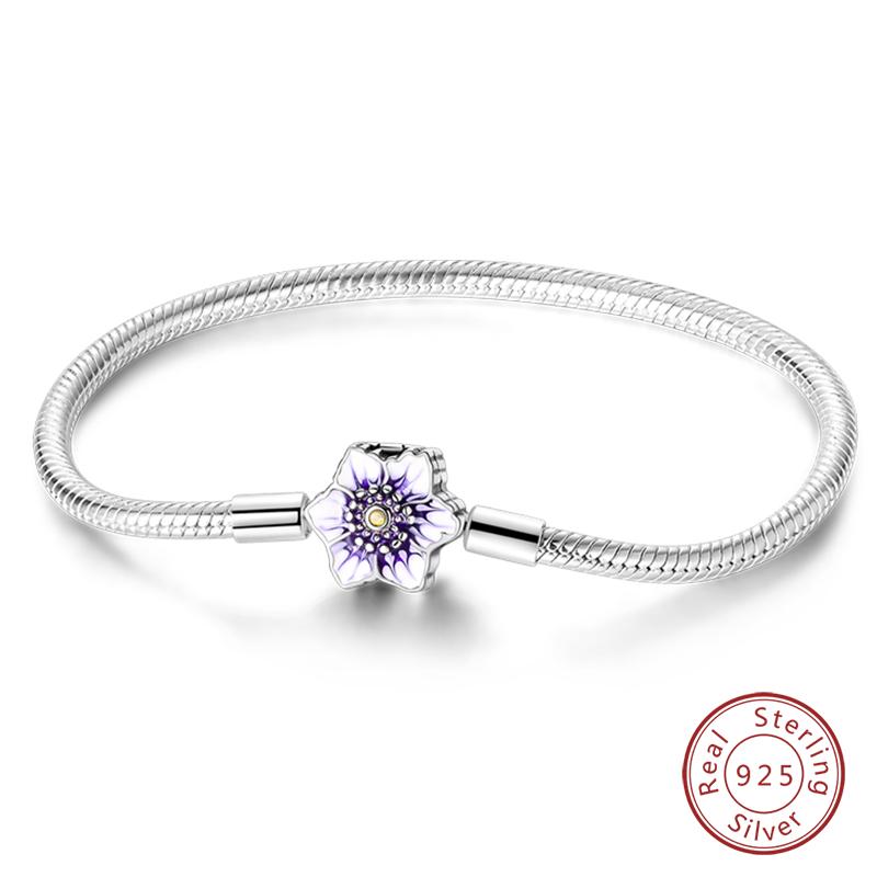 Original 925 Silver Heart Star Moon Snowflake Butterfly Bracelets 17 20CM For Women DIY Charms Jewelry Gifts