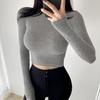 Korean Sexy Tight Bust Enhancing Crop Top Versatile Long Sleeve T Shirt Women
