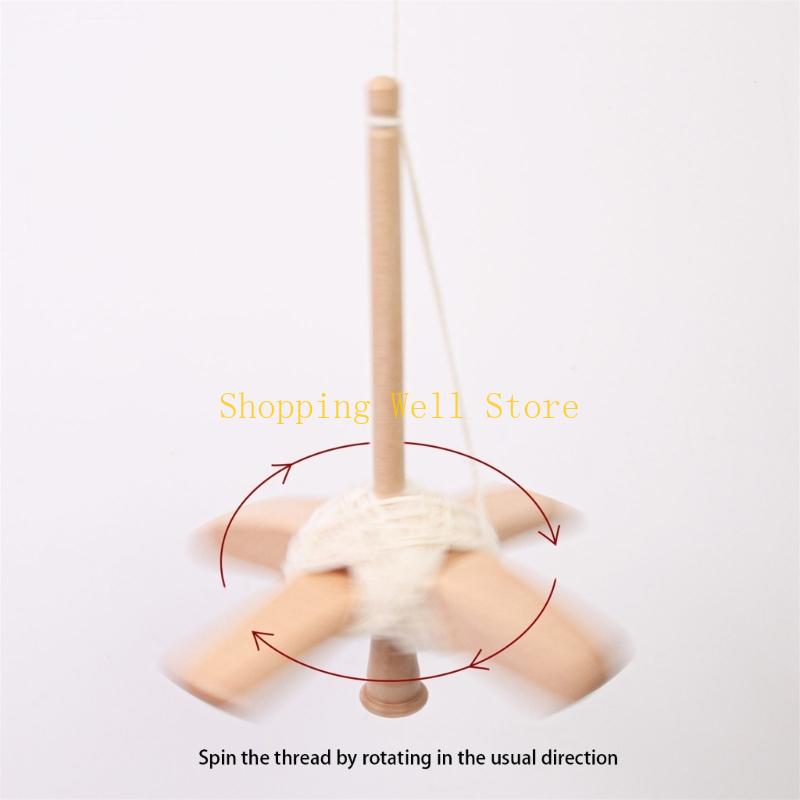 KX4B Crosses-Shaped Hand Carved Yarn Winder Manual Top-Weaving Spin Wheel Wooden Turkish Spindle Storage Tool Drop Spindle