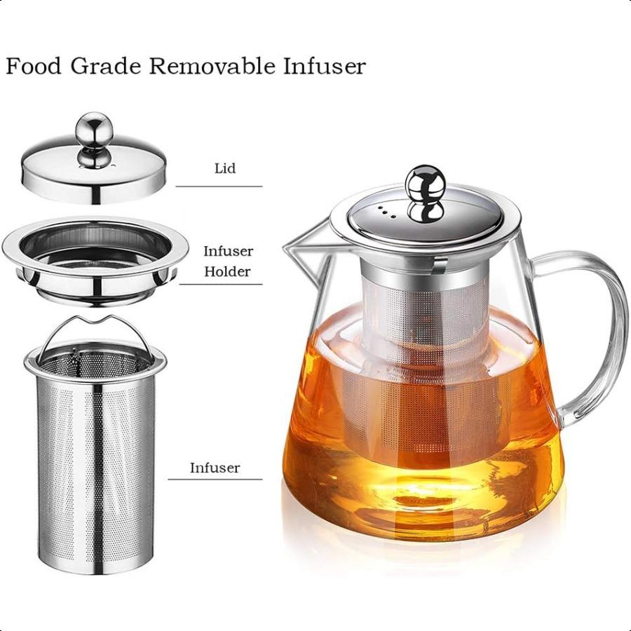 Glass Teapot with Infuser Tea Pot 32oz 43oz Tea Kettle Stovetop Safe Blooming and Loose Leaf Tea Maker Set 32oz 950ml