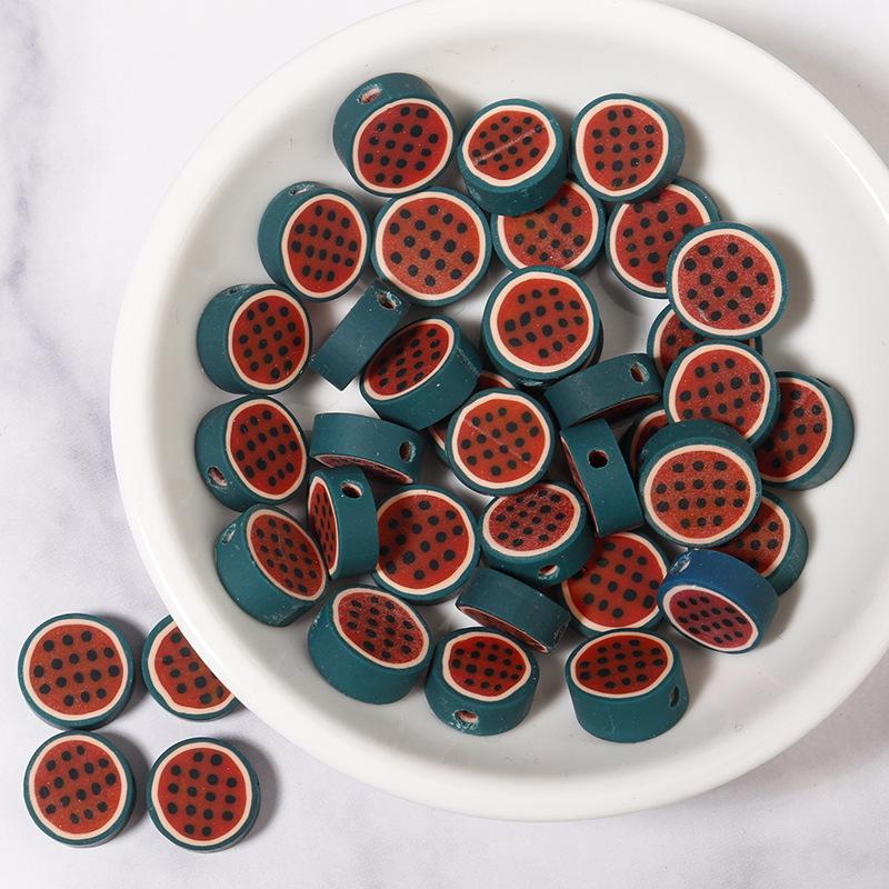 50 pcs Polymer Clay Animal & Fruit Style Mixed Color Flat Round Beads for DIY Bracelet Jewelry