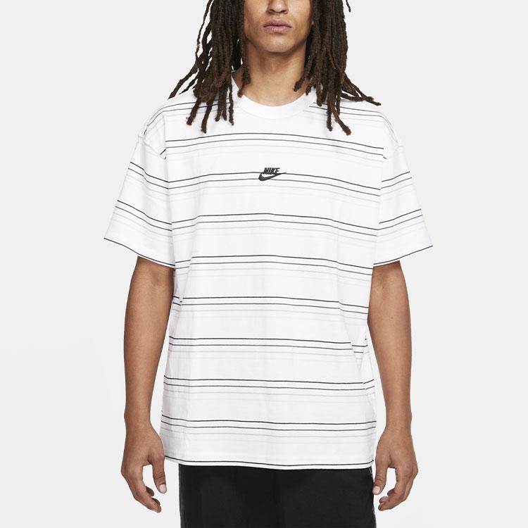 Nike Maglietta Sportiva a Maniche Corte con Logo Ricamato a Righe e Maglia Larga da Uomo Bianco DB6532-100