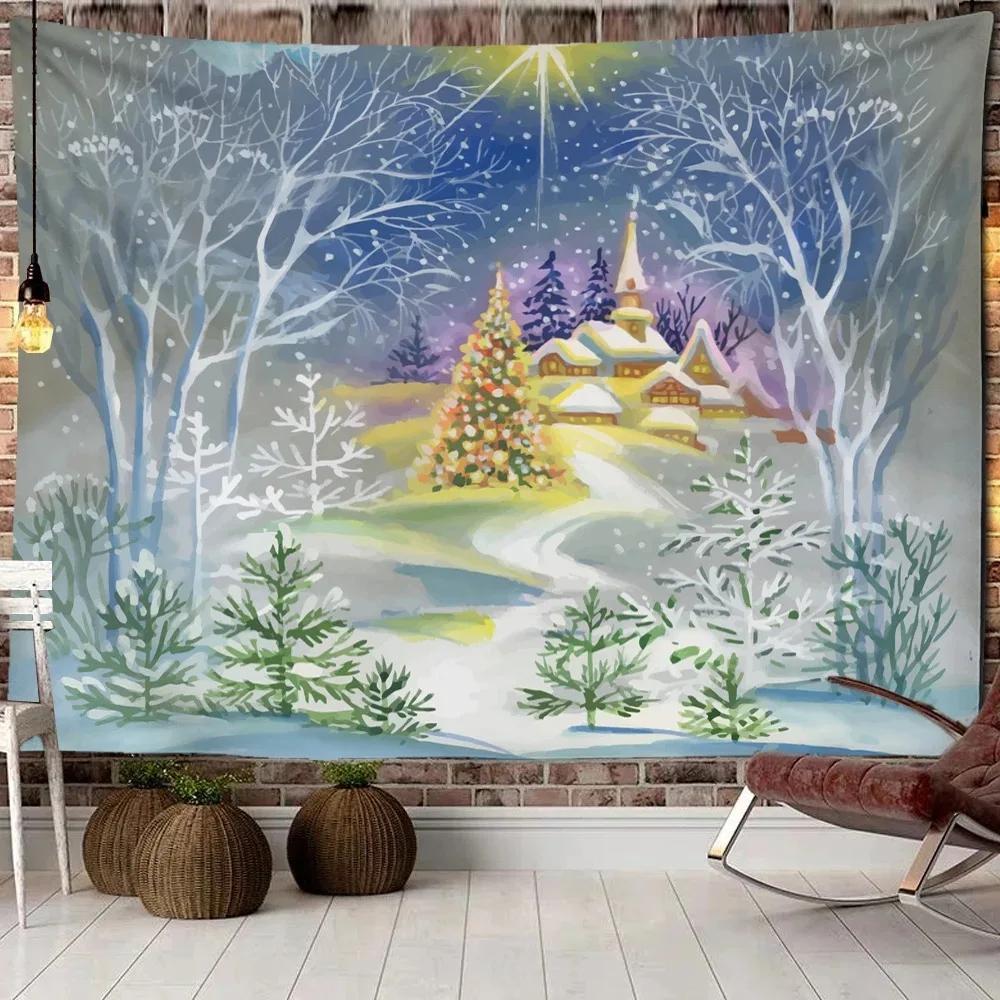 Christmas Snowy Woods Pattern Tapestry Bedroom Living Room Home Wall Decoration