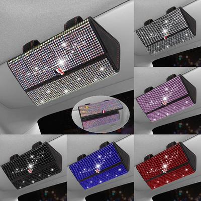 Diamond Crystal Car Glasses Case Sunglass Eyeglasses Holder Storage Organizer Protective Box Car Accessories for Women