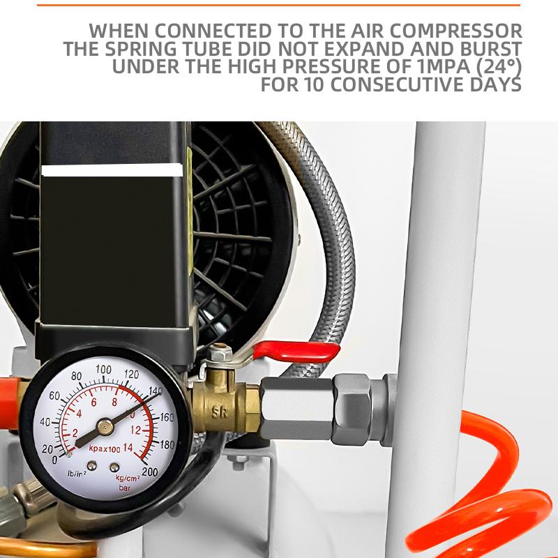 15M Polyurethane Recoil Air Hose With Air Fittings Connector, Lightweight PU Air Compressor Hose Pneumatic Spring Spiral Hose