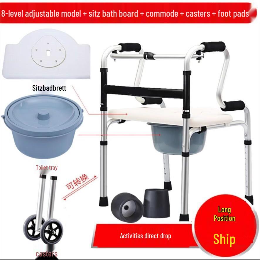 Adjustable Aluminum Alloy Walking Aid for Seniors - Four-Legged Crutches