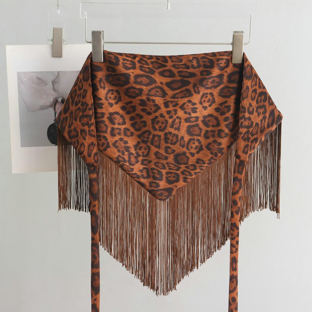 Millennium Hot Girl Style Leopard Print Tassel Fart Curtain Female American Retro Wide Belt with Skirt Jeans Waist Seal Scarf