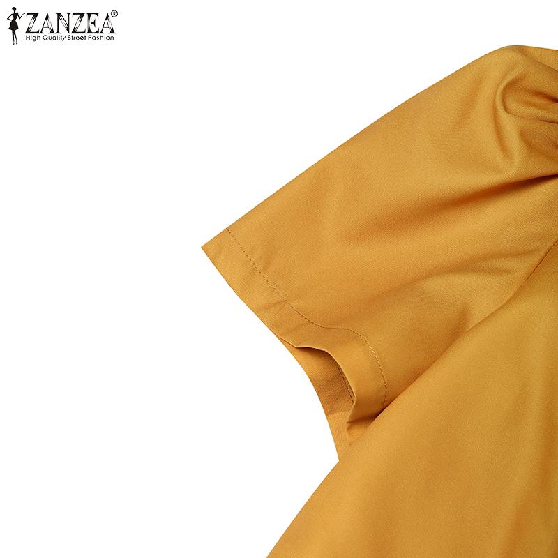 ZANZEA Women Turn Down Collar Summer Short Sleeve Casual Print Blouse