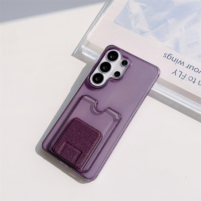 Transparent Glitter Bling Card Holder Wallet Phone Case For Samsung Galaxy S26 S25 S24 S23 Ultra Plus Soft TPU Shockproof Cover