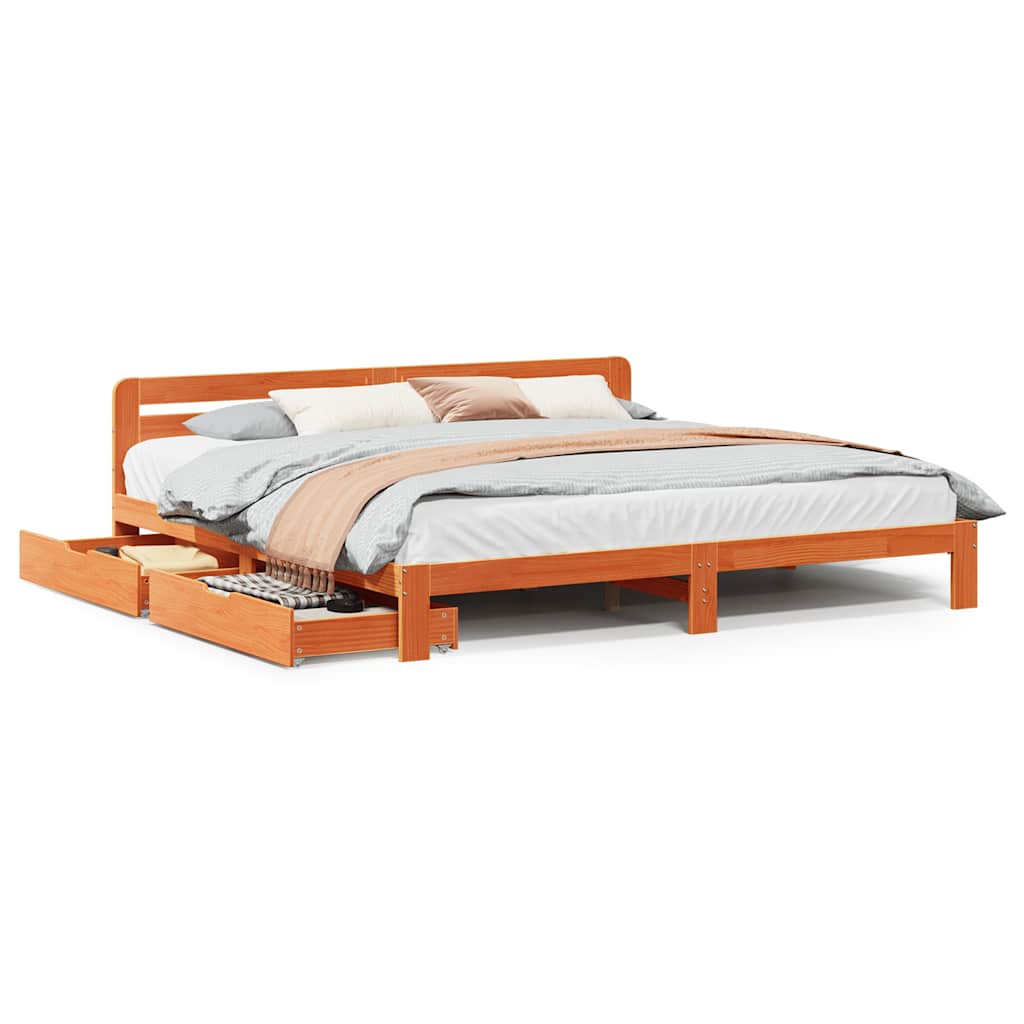 Solid Wood Bed Without Mattress Wax Brown 200x200 Cm Pine Wood