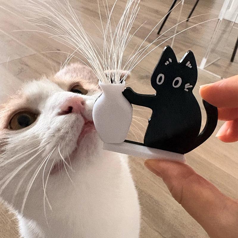 Cat Whisker Keepsake & Black Cat Vase Acrylic Fridge Magnets, Cute Kitten Pushing Bottle Design for Pet Lovers' Home Decor
