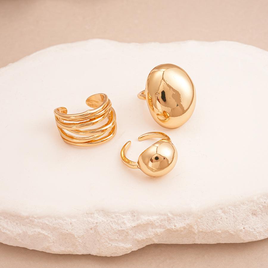 Three-piece set of metallic geometric oval beanie open ring niche jewelry