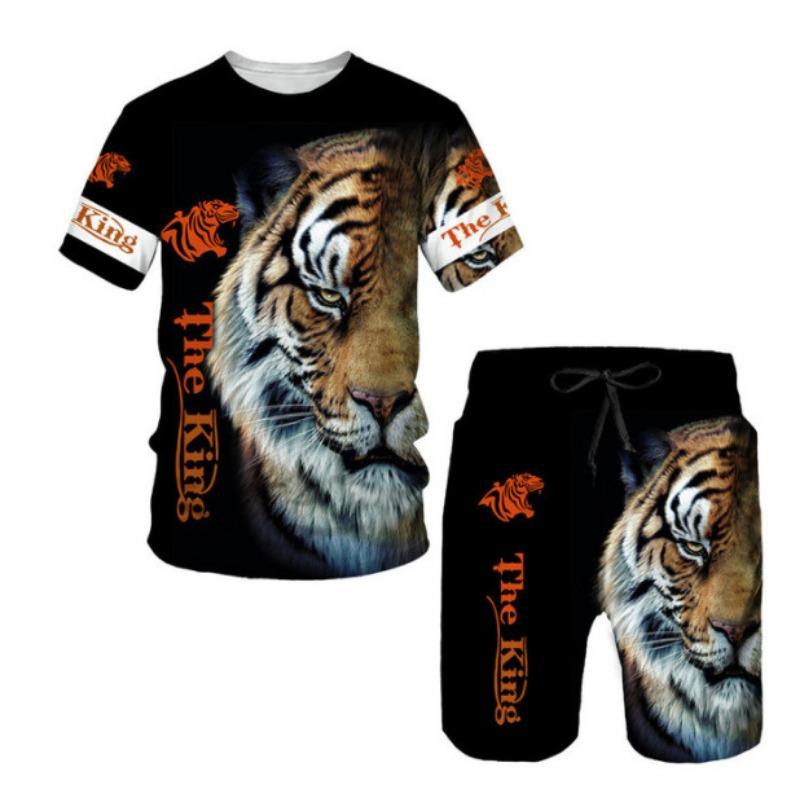 Seturi de vară pentru bărbați ținute pantaloni scurți tricou cu mânecă scurtă cu imprimeu 3D pentru bărbați Trening casual în două piese Îmbrăcăminte sport de plajă supradimensionată