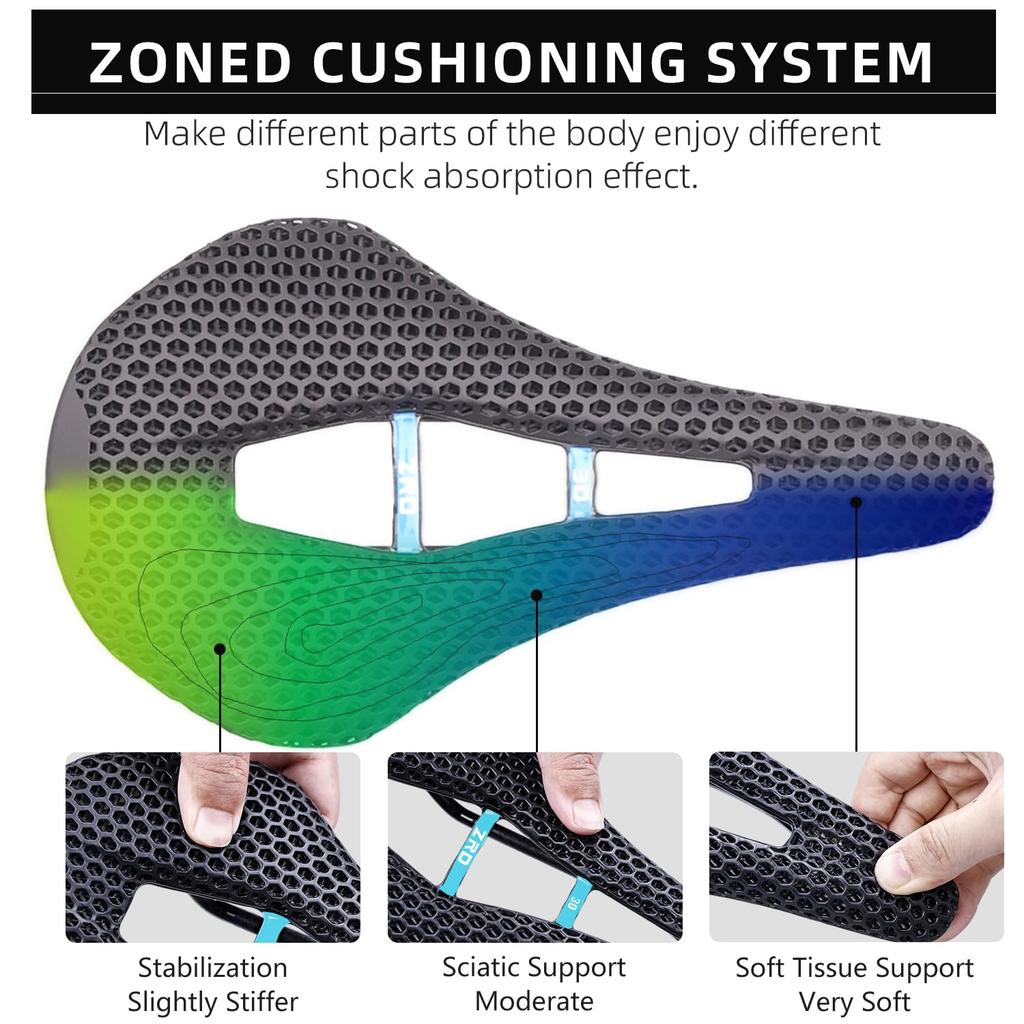 3D Printed Full Carbon Fiber Bicycle Saddle for Men/Women - 7 x 9mm Carbon Rails - Adaptive Bicycle Seat for Mountain Road and Gravel Bikes