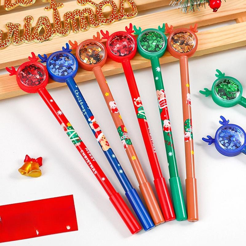 36Pcs Cartoon Christmas Elk Glitter Pens 0.5mm Black Ink Gel Pens Writing Stationery Suitable School Use,Fun Party Birthday Gifts,Back To School