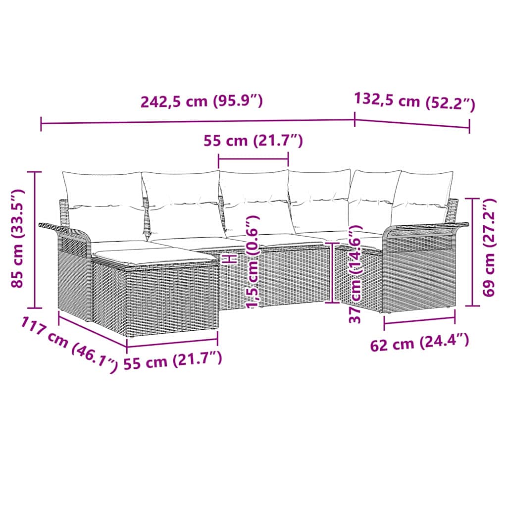 Garden Sofa Set with Cushions 6 pcs Beige Poly Rattan