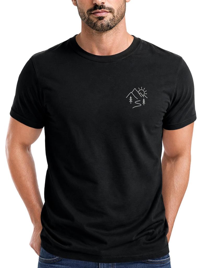 Men's T-Shirt Front Print - Mountain Line - Cotton Shirt Men Fashion-