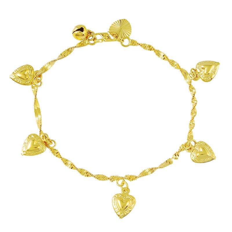 

Модный браслет из 24-каратного золота с водной пульсацией, золотой подвесной браслет в форме сердца, ювелирный подарок для женщин 18cm