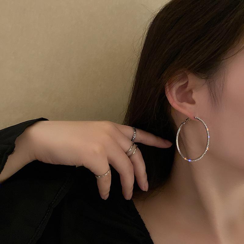 Silver Needle Diamond Earrings Simple Internet Celebrity Earrings Personalized Geometric Earrings