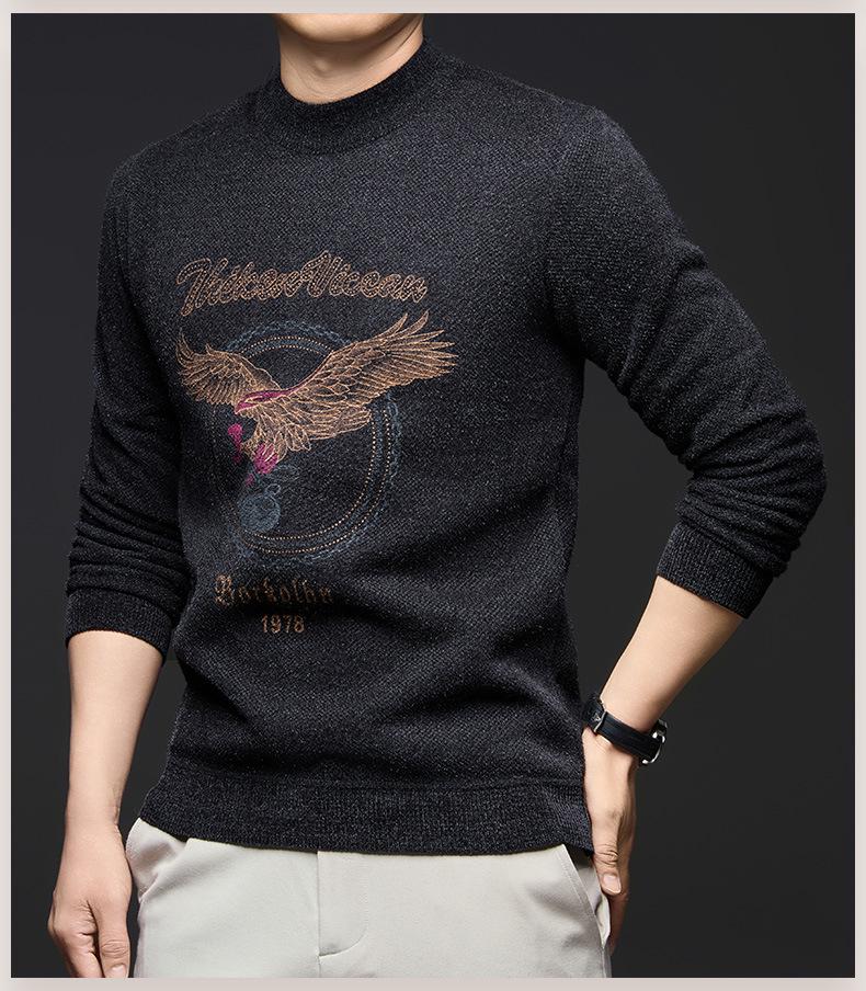 Men's Cross-border Casual Printed Long Sleeve Sweater - Warm, Simple, Versatile, Round Neck.