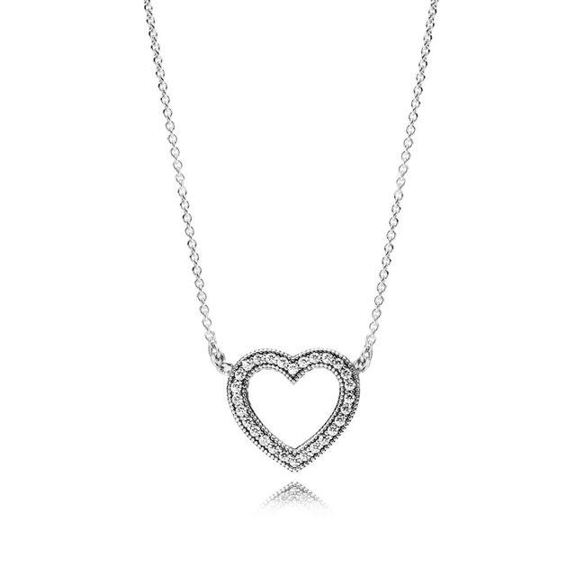 100% 925 Sterling Silver Pan Model Charm Necklace Female Heart Valentine's Day Heart-shaped Necklace Fashion Jewelry