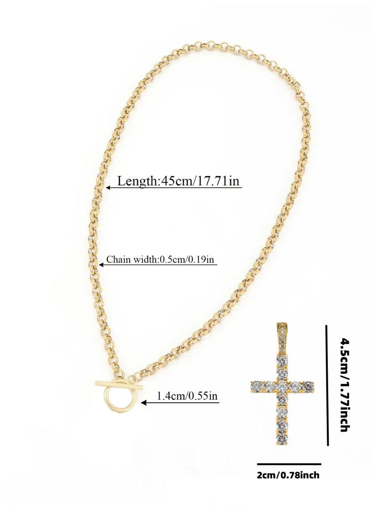 Minimalist Gold-Plated Hollow Cross Pendant with Clasp Stainless Steel Chain Necklace for Women, Women's Pendant Necklace