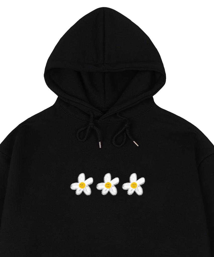 [Unisex] 3 Painting Flower Smile Hoodie_Black