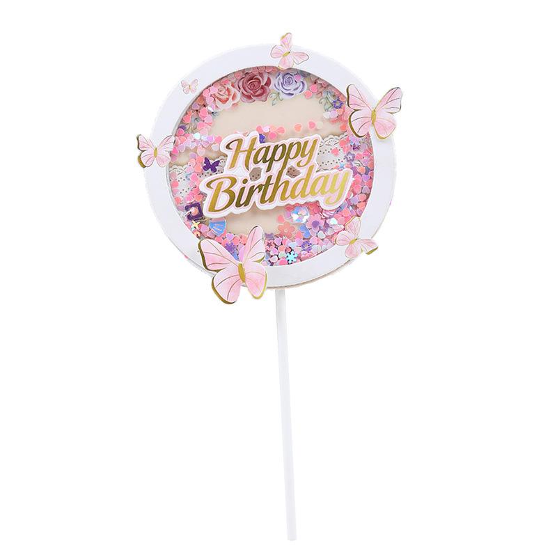 2pecs Alles Gute zum Geburtstag Pailletten Runde Schmetterling Kuchen Topper Dekoration Simulation Schmetterlinge Hochzeit Handwerk Party
