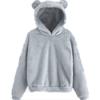 Damen Kapuzenpullover mit Bärenohren Flauschiger Sherpa Fleece Pullover Langarm Niedlich Locker Freizeit Warm Plüsch Kapuzenpullover Oberteile