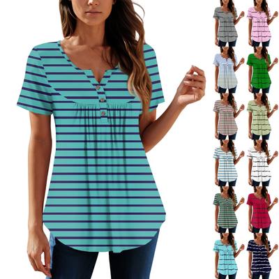 Women Tunic Tops Dressy Casual Summer Short Sleeve Shirts Loose Fit Pleated Boho Top